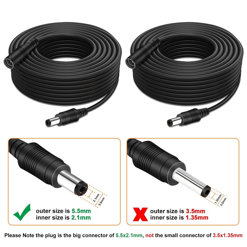 WILDHD DC Power Extension Cable, 33ft 2Pack 2.1mmx5.5mm DC Plug Power Supply Adapter Extension Cord 20AWG Power Cord Compatible with 12V,24V Wireless CCTV IP Security Camera,Led Strip Lights(2pcs Black) - Image 2